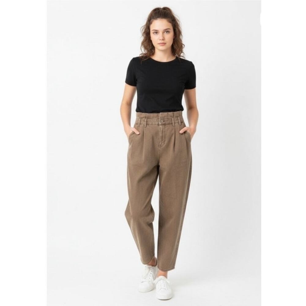 ZARA Women's Ultra High Waisted Brown Paperbag Pleated Trouser Pants US 6 Baggy